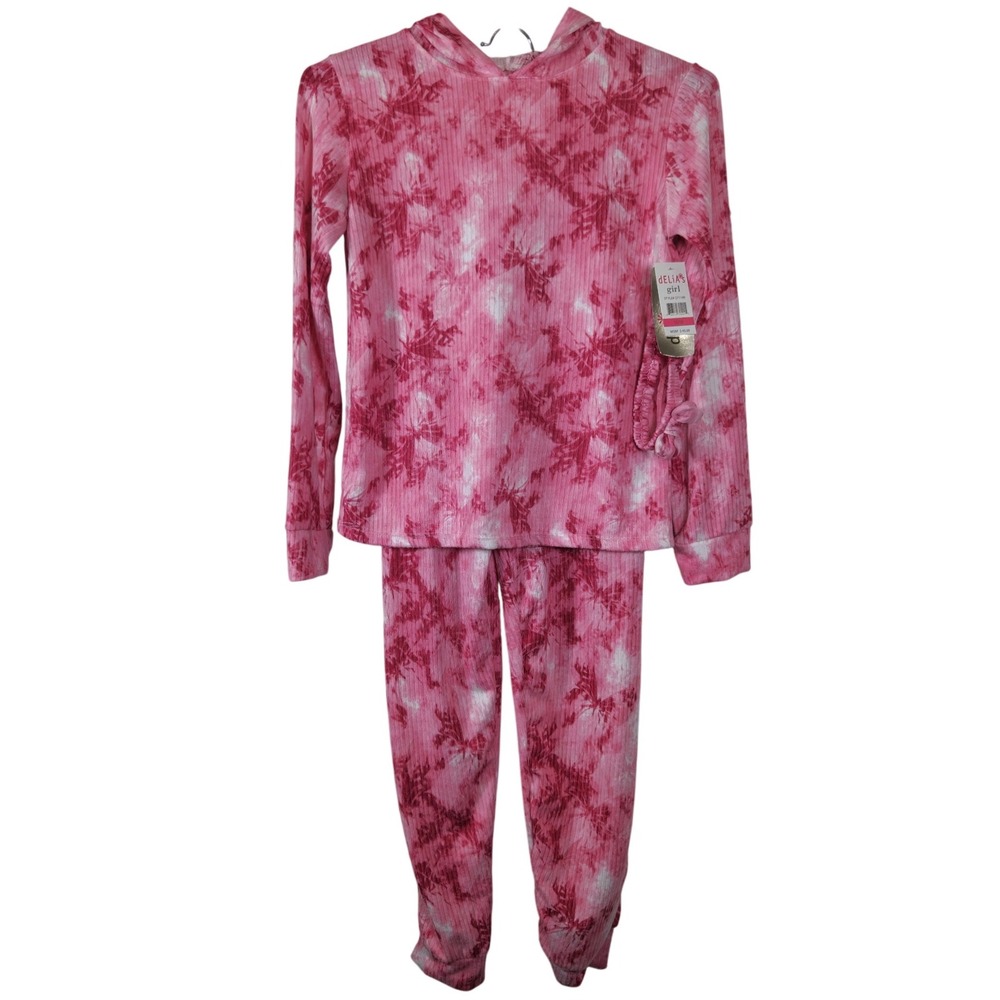 Delias Girl Pink Tie Dye Ribbed Hoodie Jogger Set Kids Size 14 16